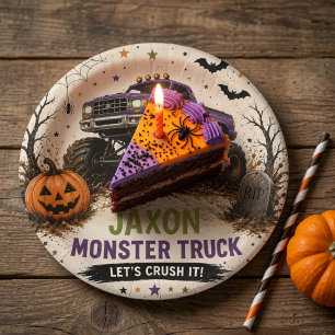 Personalized Monster Truck Halloween Birthday Paper Plates
