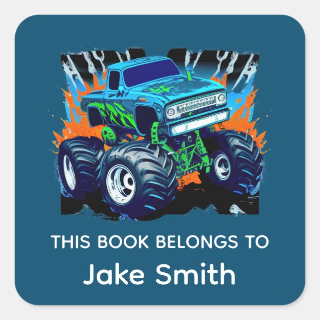 Personalized Monster Truck Kids Book Sticker (Front)