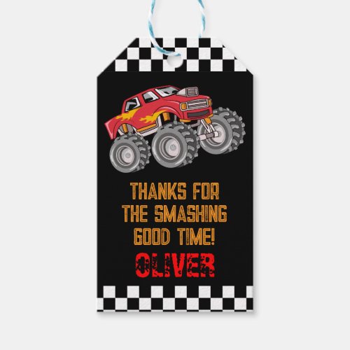 Personalized Monster Truck Thank You Favor Tag