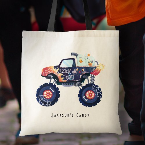 Personalized Monster Truck Trick or Treat Tote Bag