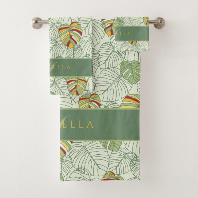 Personalized Monstera Leaves Jungle Towel Set (Insitu)