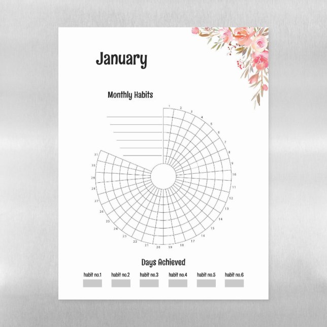 Personalized Monthly & Daily Floral Habit Trackers Magnetic Dry Erase Sheet (Vertical)