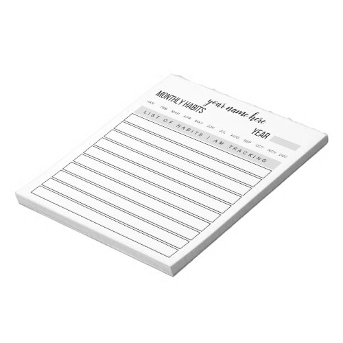 Personalized Monthly Habits Notepad