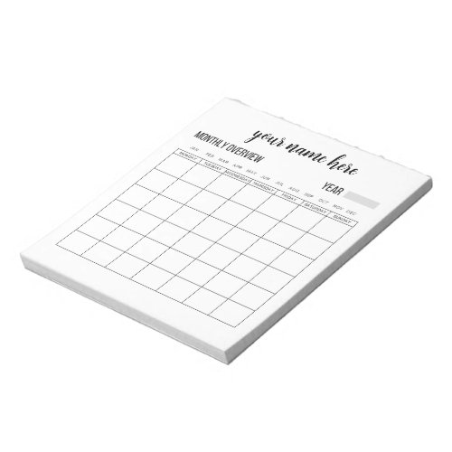 Personalized Monthly Overview Notepad