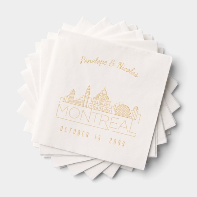Personalized Montreal Wedding Napkins Gold Foil (Insitu (Stacked))