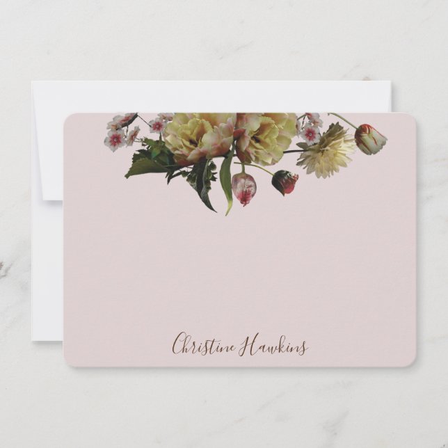 Personalized Moody Elegant Wildflower Floral Blush Note Card (Front)