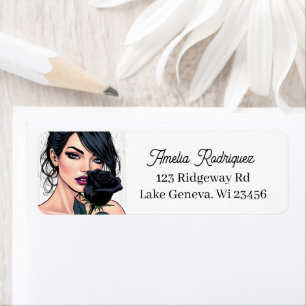 Personalized Moody Gothic Woman with Rose   Label