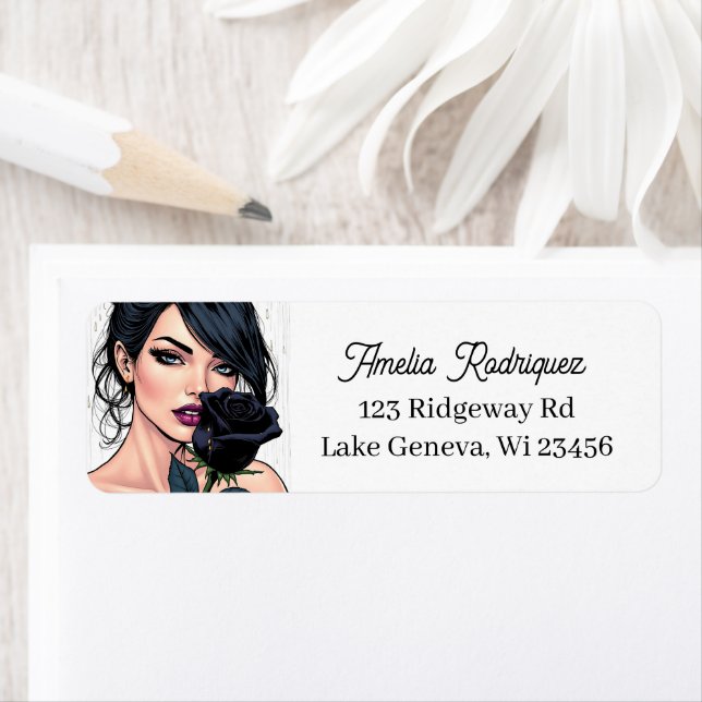 Personalized Moody Gothic Woman with Rose   Label (Insitu)