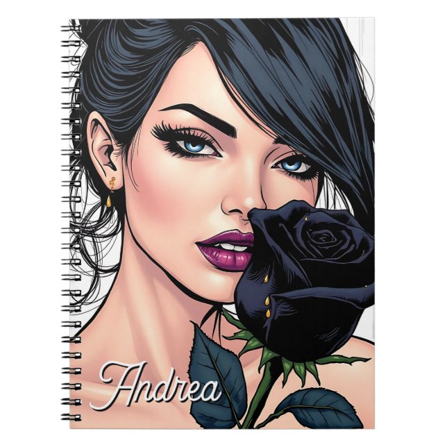 Personalized Moody Gothic Woman with Rose   Notebook (Front)