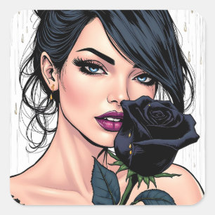 Personalized Moody Gothic Woman with Rose Square Sticker