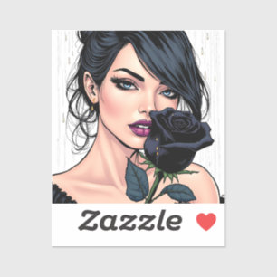 Personalized Moody Gothic Woman with Rose Sticker