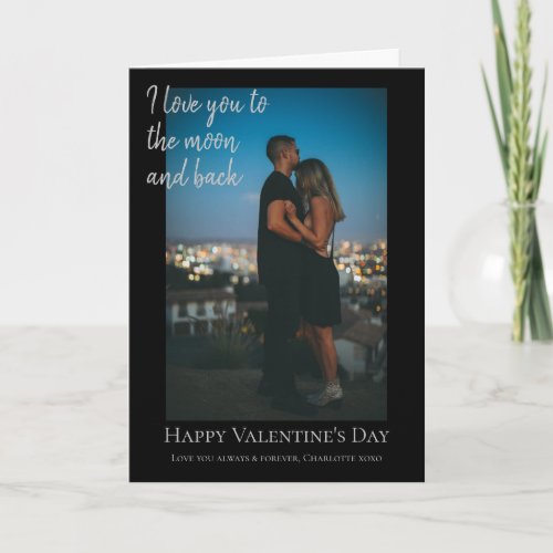 Personalized Moon and Back Photo Valentines Holiday Card