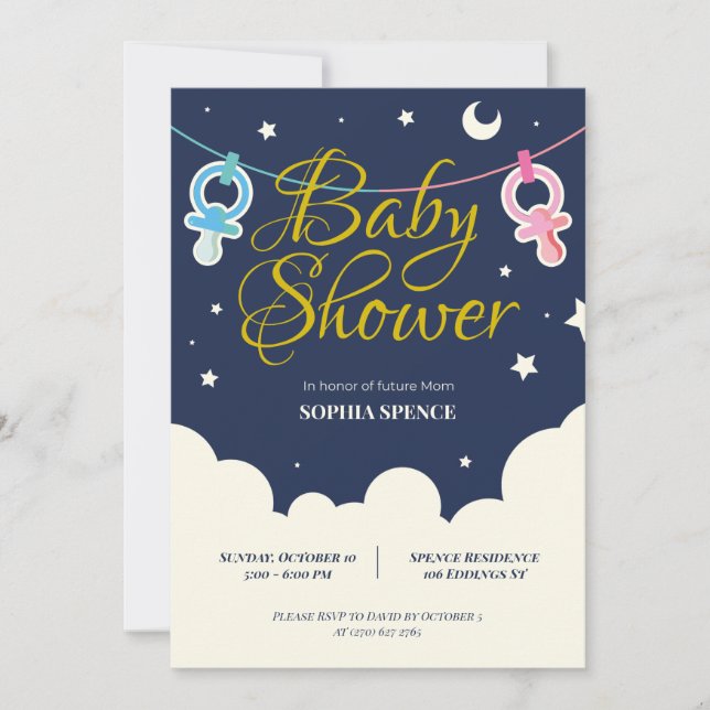 Personalized Moon And Stars Baby Shower Invitation (Front)