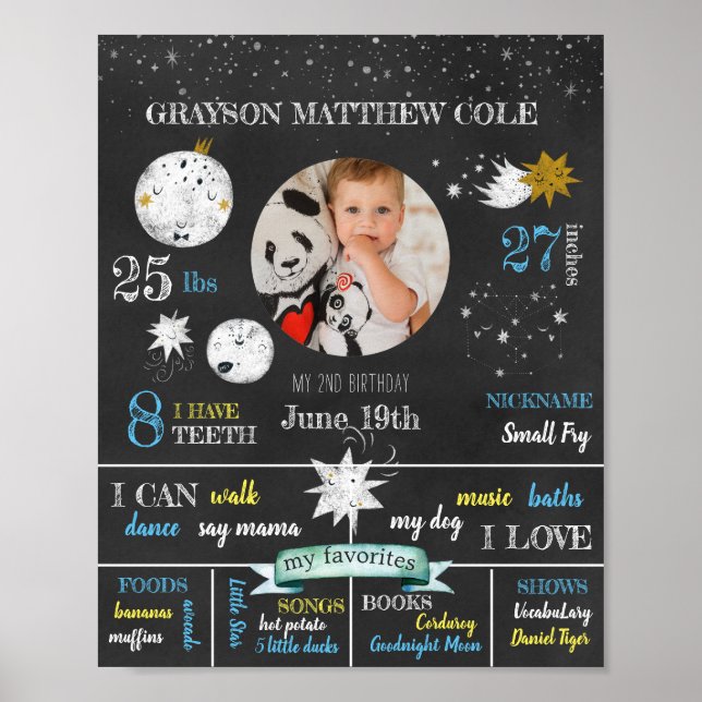Personalized Moon and Stars Birthday Poster (Front)