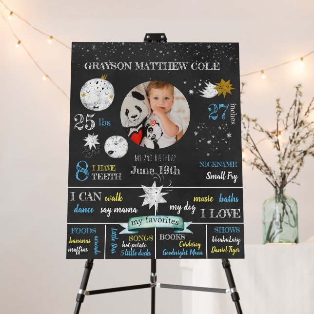 Personalized Moon and Stars Birthday Stats Sign (In Situ (Stand))