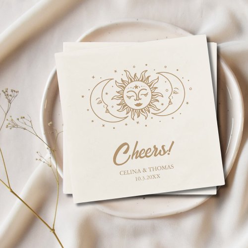 Personalized Moon Celestial Gold Wedding Napkins