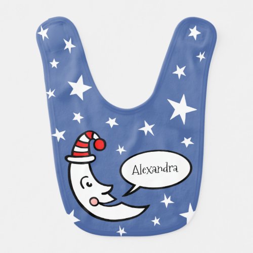 Personalized Moon Face and Stars Baby Baby Bib