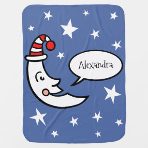 Personalized Moon Face and Stars Baby Blanket