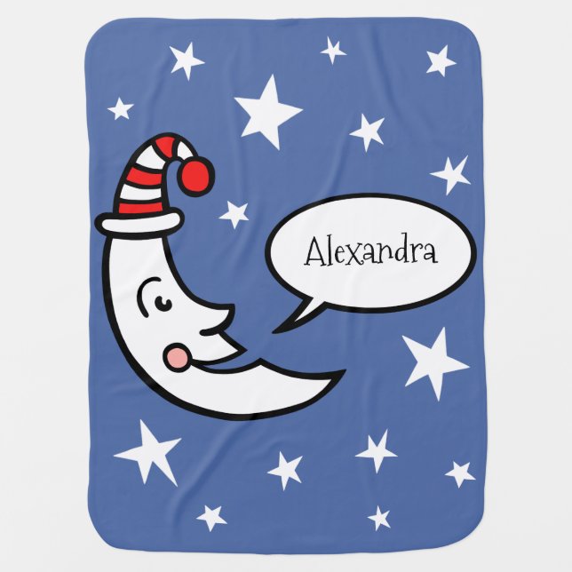 Personalized Moon Face and Stars Baby Blanket (Front)