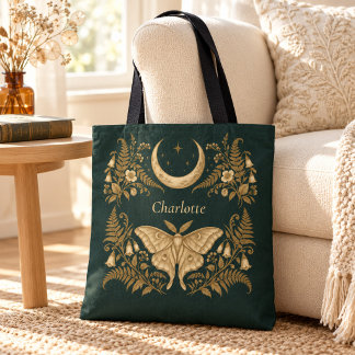 Personalized Moon Moth Botanical Witch Tote Bag
