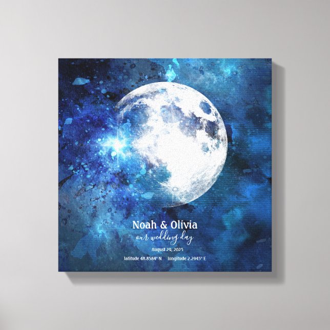 Personalized Moon Phase Meeting Place Monogram  Canvas Print (Front)