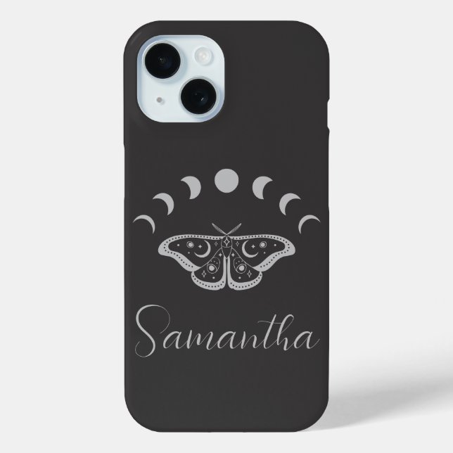 Personalized Moon Phase Moth Purple Silver Gray Case-Mate iPhone Case (Back)
