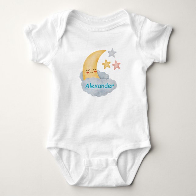 Personalized Moon & Stars Baby Bodysuit (Front)