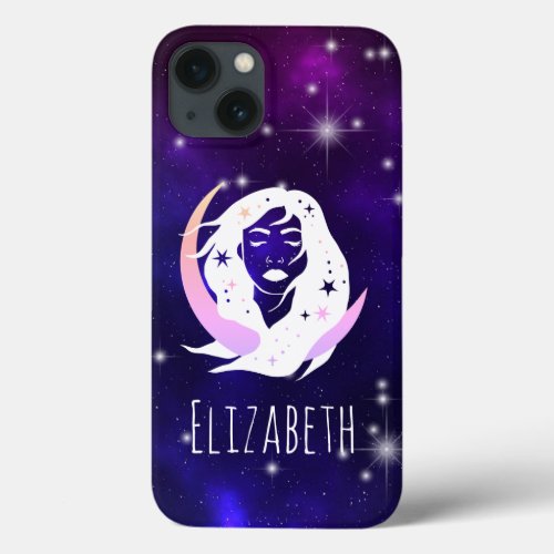 Personalized Moon Stars Celestial Female iPhone 13 Case