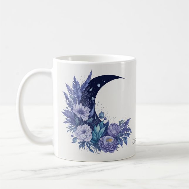 Personalized Moon Watercolor Celestial Purple Coffee Mug (Left)