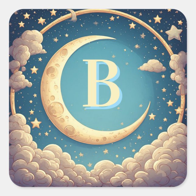 ☁️ Personalized Moonlight Baby Name Theme ☁️ Square Sticker (Front)