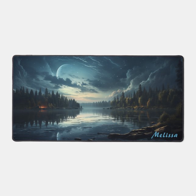 Personalized Moonlight Night Landscape Desk Mat  (Front)