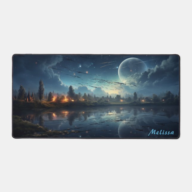Personalized Moonlight Night Landscape Desk Mat  (Front)