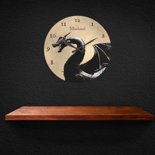 Personalized Moonlit Dragon Round Clock