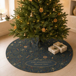 Personalized Moonlit Yule Botanical Tree Skirt
