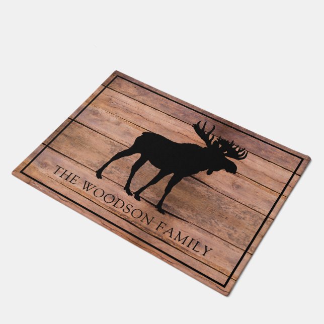 Personalized Moose Family Name Doormat (Angled)