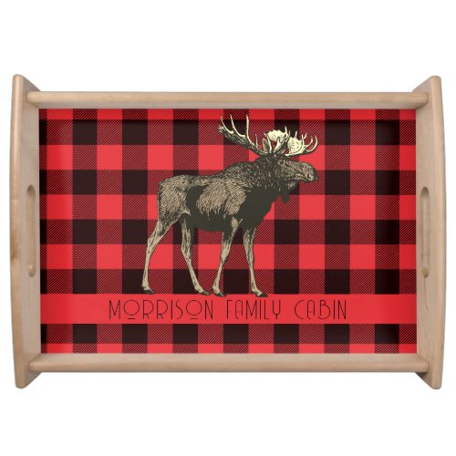 Personalized Moose Red Black Plaid Serving Tray