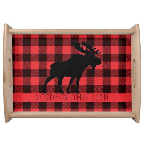 Personalized Moose Silhouette Red Black Plaid  Serving Tray