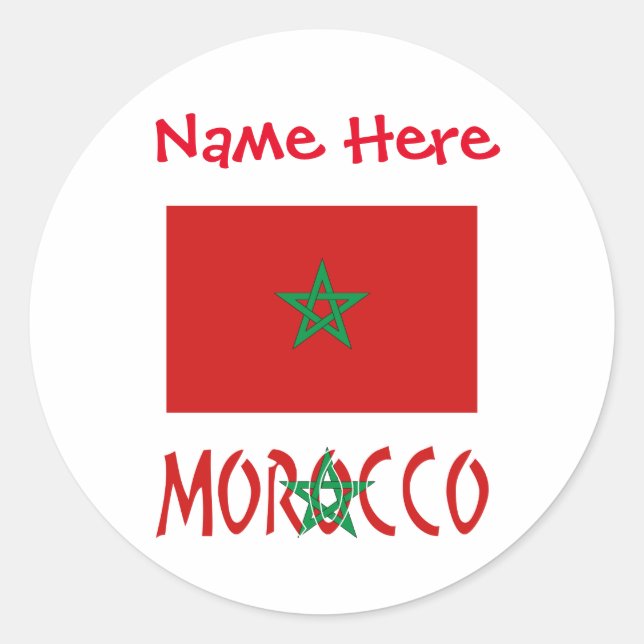 Personalized Morocco Flag Name Classic Round Sticker (Front)