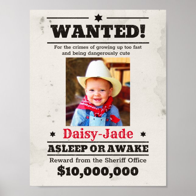 Personalized Most Wanted Poster Girl Boy Old West  (Front)
