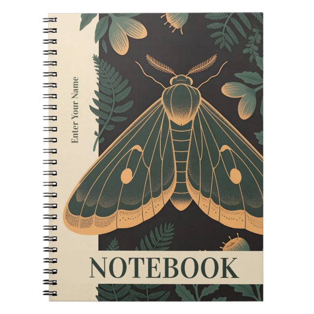 Personalized Moth Botanical Notebook – Custom Name (Front)