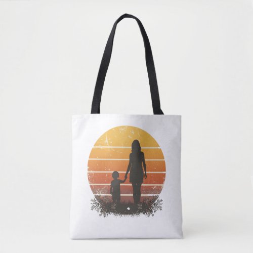 Personalized Mother and Child Sunset Silhouette  Tote Bag