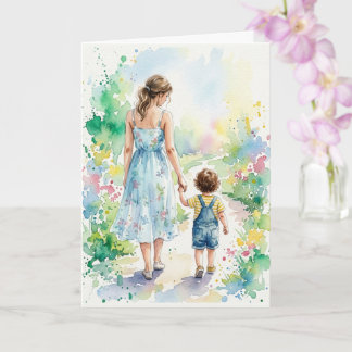 Personalized Mother and Son Watercolor Card