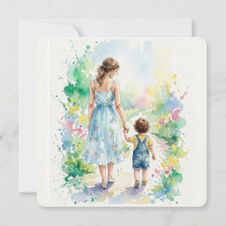 Personalized Mother and Son Watercolor Card
