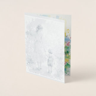 Personalized Mother and Son Watercolor Foil Card