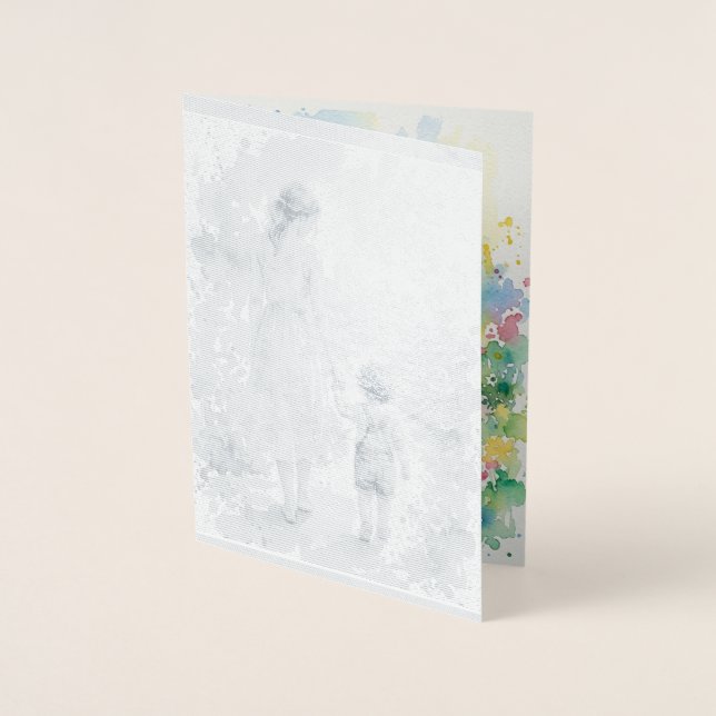 Personalized Mother and Son Watercolor Foil Card (Front)