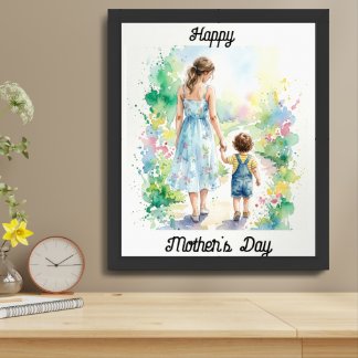 Personalized Mother and Son Watercolor Framed Art