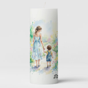 Personalized Mother and Son Watercolor Pillar Candle