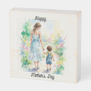 Personalized Mother and Son Watercolor Wooden Box Sign