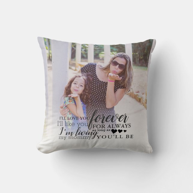 Personalized Mother Daughter Photo Love Forever Throw Pillow (Front)