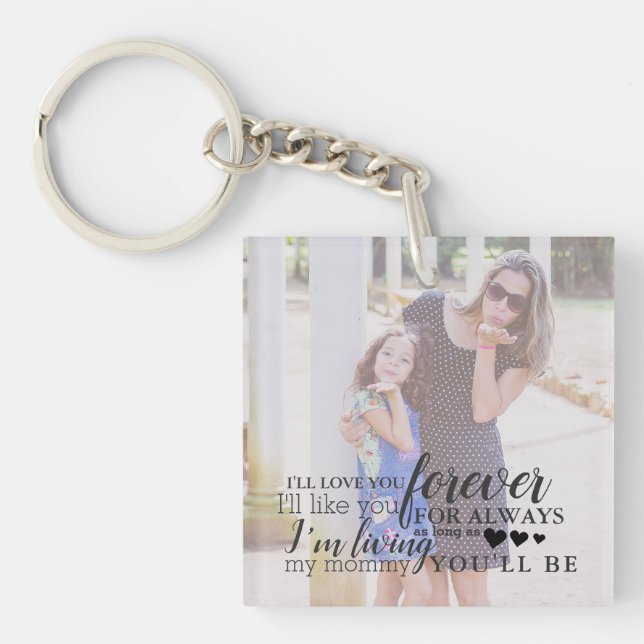 Personalized Mother Daughter Photo Quote Keychain (Front)